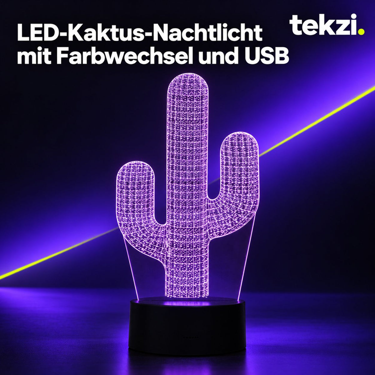 tekzi LED-Kaktus-Nachtlicht mit Farbwechsel und USB – Ansicht 7 im TEKZI-Design