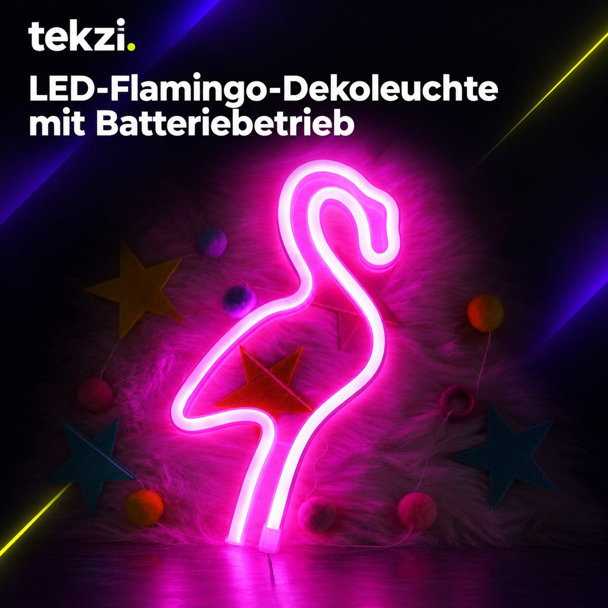 tekzi LED-Flamingo-Dekoleuchte mit Batteriebetrieb – Ansicht 4 im TEKZI-Design