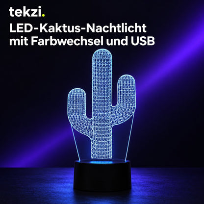 tekzi LED-Kaktus-Nachtlicht mit Farbwechsel und USB – Ansicht 4 im TEKZI-Design