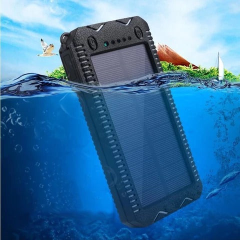 tekzi Solar-Powerbank mit 15.000 mAh und zwei LED-Leuchten – Produktabbildung