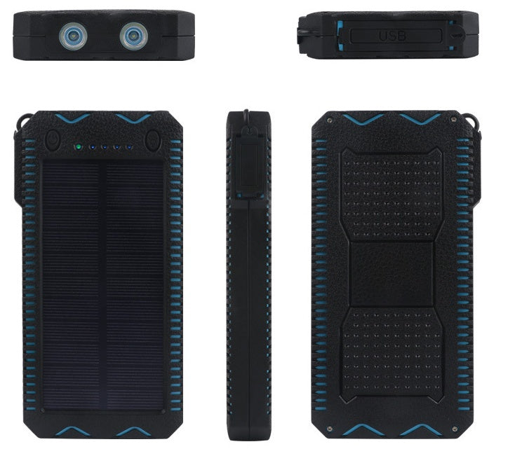 tekzi Solar-Powerbank mit 15.000 mAh und zwei LED-Leuchten – Produktabbildung