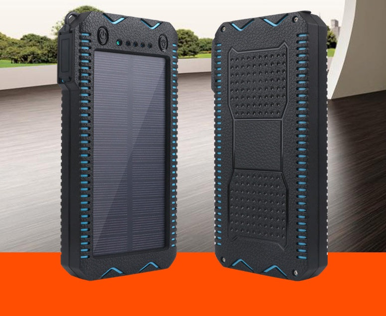 tekzi Solar-Powerbank mit 15.000 mAh und zwei LED-Leuchten – Produktabbildung