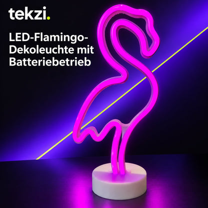 tekzi LED-Flamingo-Dekoleuchte mit Batteriebetrieb – Ansicht 2 im TEKZI-Design