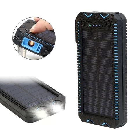 tekzi Solar-Powerbank mit 15.000 mAh und zwei LED-Leuchten – Produktabbildung
