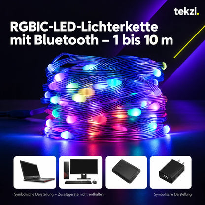 tekzi RGBIC-LED-Lichterkette mit Bluetooth – 1 bis 10 m – Ansicht 8 im TEKZI-Design