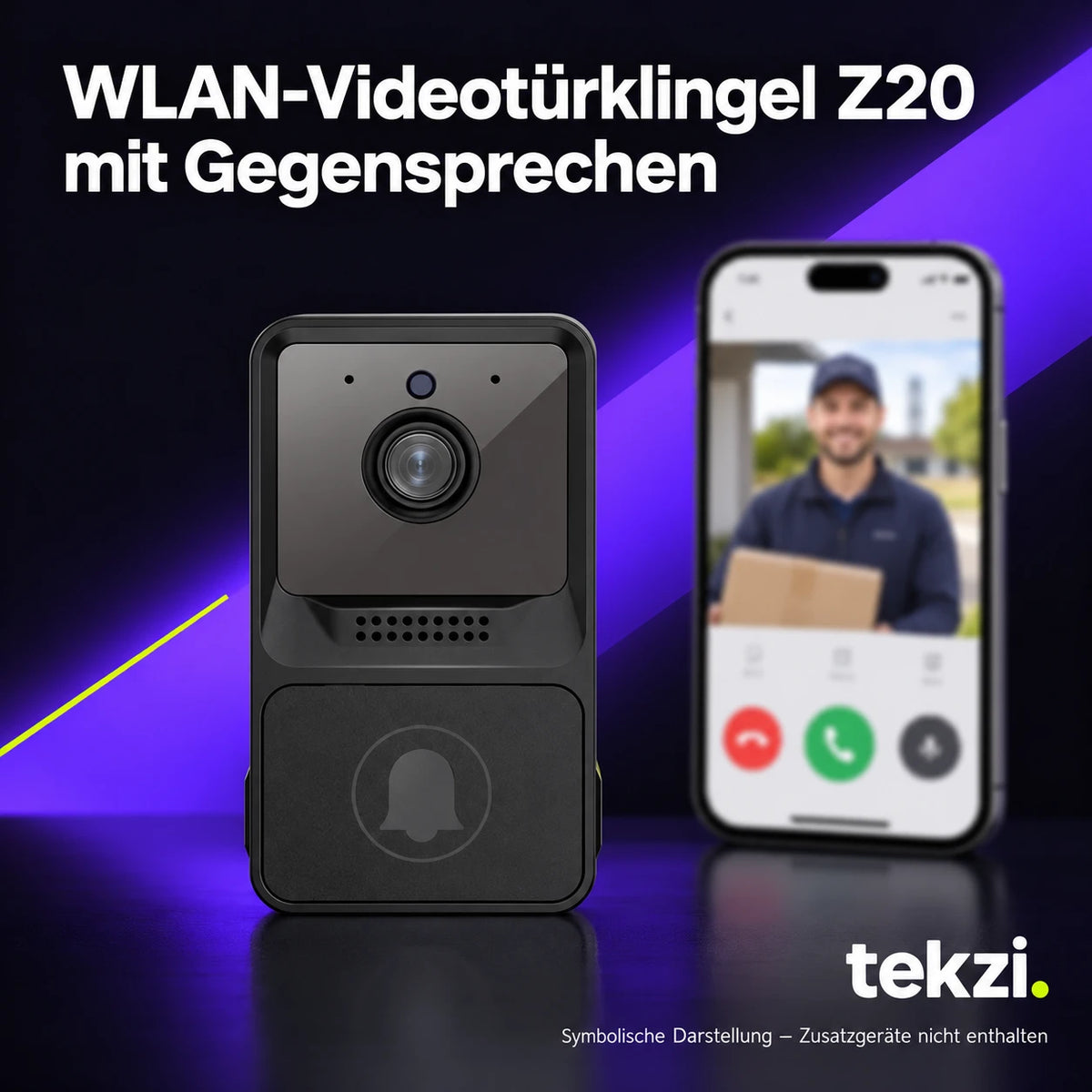 tekzi WLAN-Videotürklingel Z20 mit Gegensprechen – Ansicht 1 im TEKZI-Design