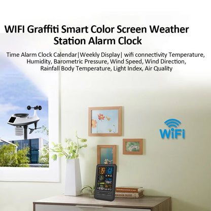 WiFi Smart Weather Station Smart Home Digital Thermometer with Sensor Temperature Humidity Date Light Index Air Quality Monitor