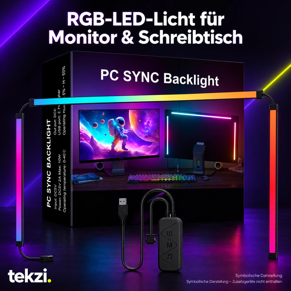 tekzi RGB-LED-Licht für Monitor & Schreibtisch – Ansicht 1 im TEKZI-Design