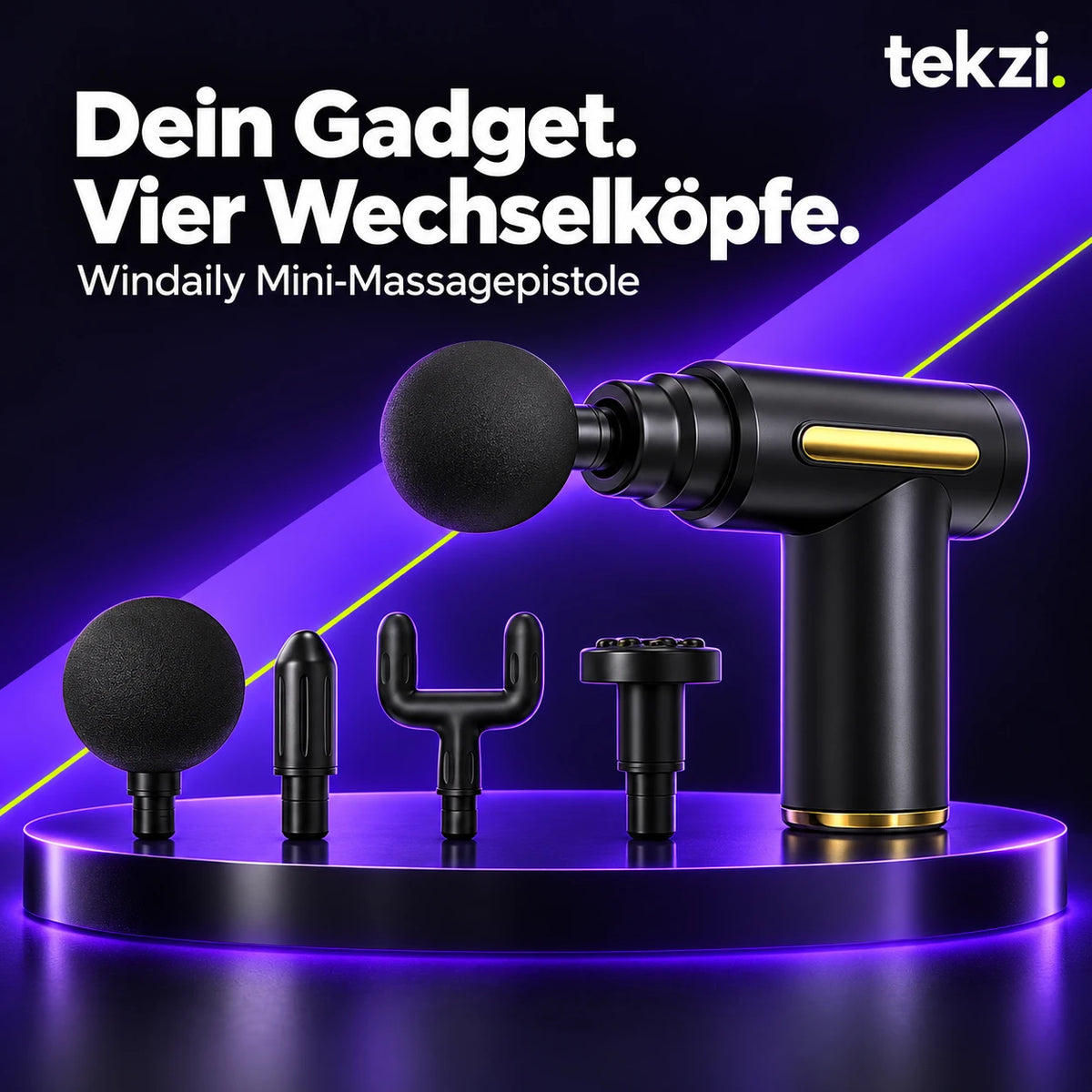 Windaily Mini-Massagepistole mit vier Wechselkopf-Formen