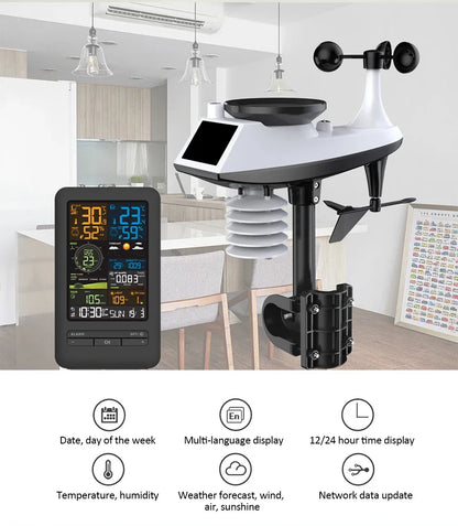 WiFi Smart Weather Station Smart Home Digital Thermometer with Sensor Temperature Humidity Date Light Index Air Quality Monitor