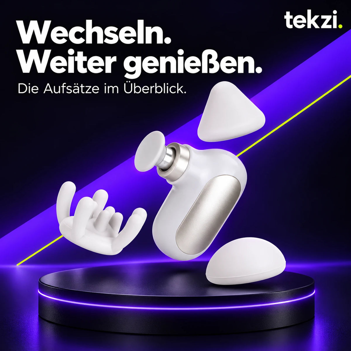 GYLOY Mini-Massagegerät mit Aufsatzübersicht im TEKZI-Design