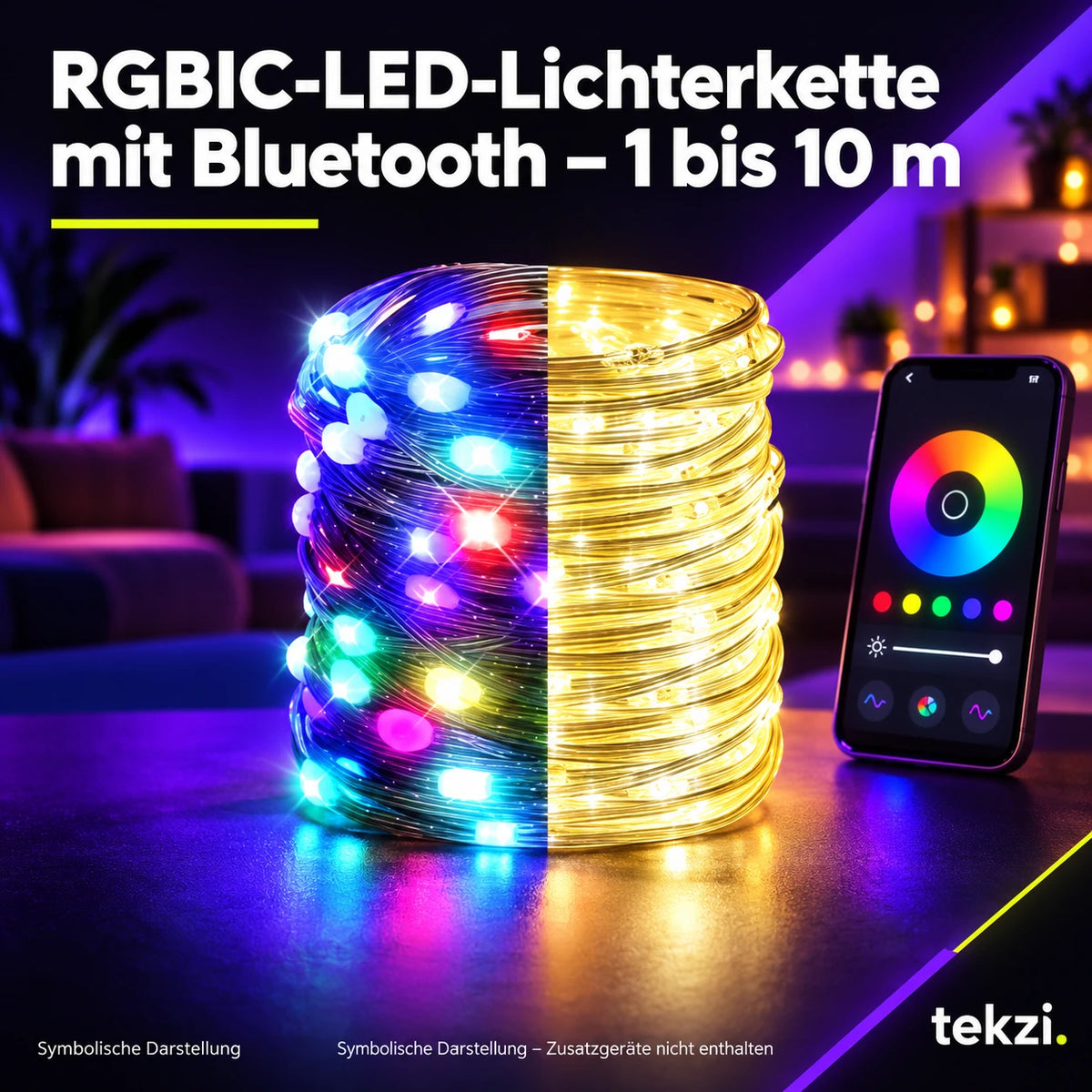 tekzi RGBIC-LED-Lichterkette mit Bluetooth – 1 bis 10 m – Ansicht 10 im TEKZI-Design