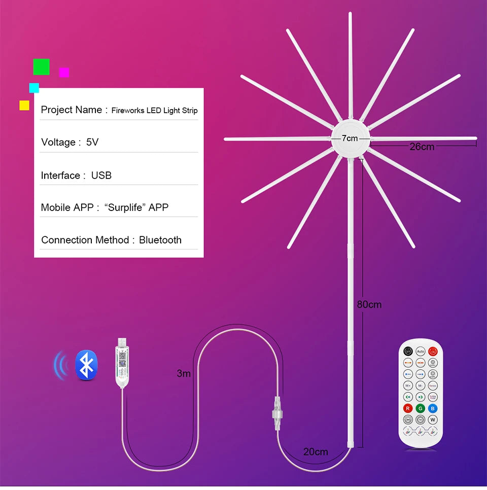 tekzi RGB-LED-Feuerwerkleuchte mit USB