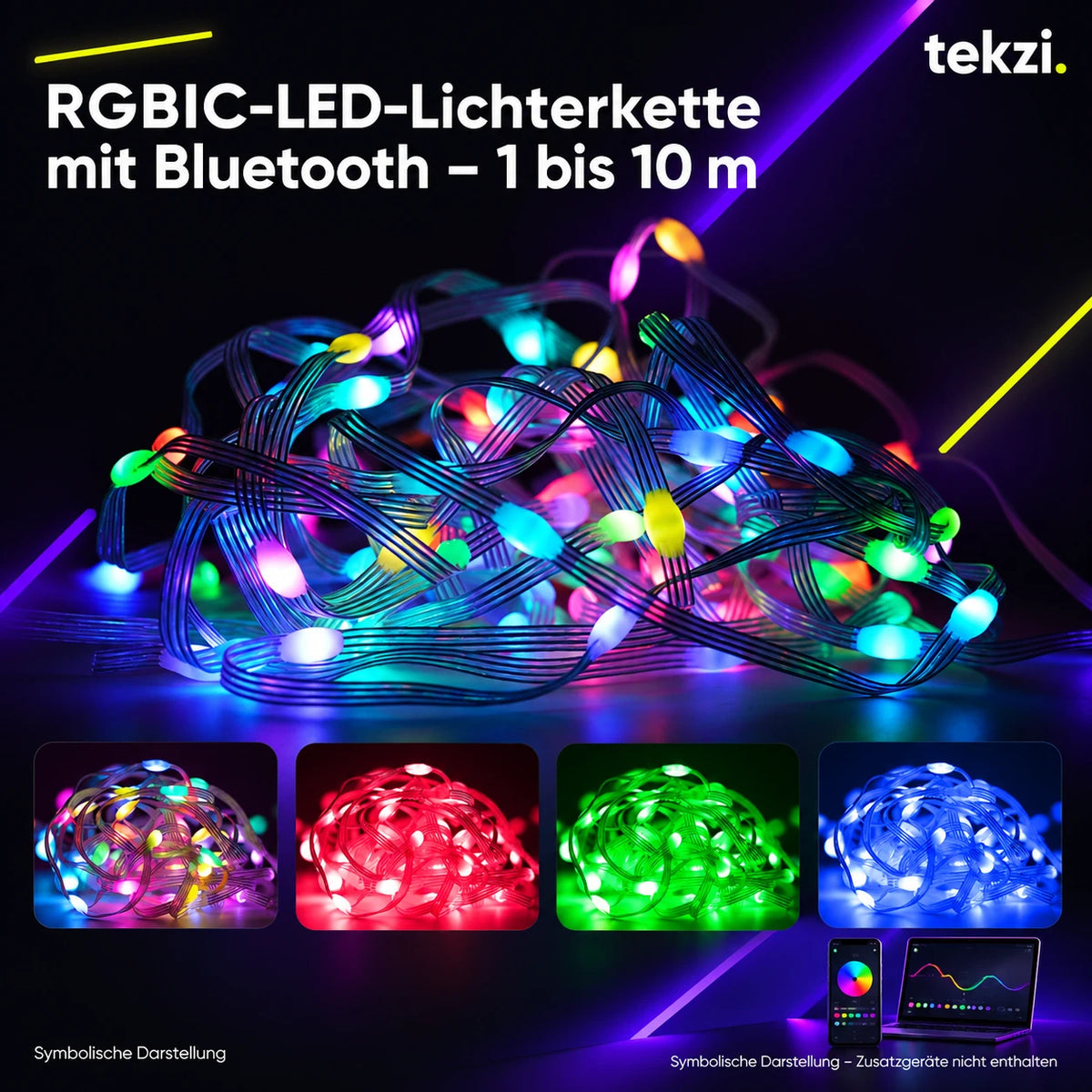 tekzi RGBIC-LED-Lichterkette mit Bluetooth – 1 bis 10 m – Ansicht 5 im TEKZI-Design