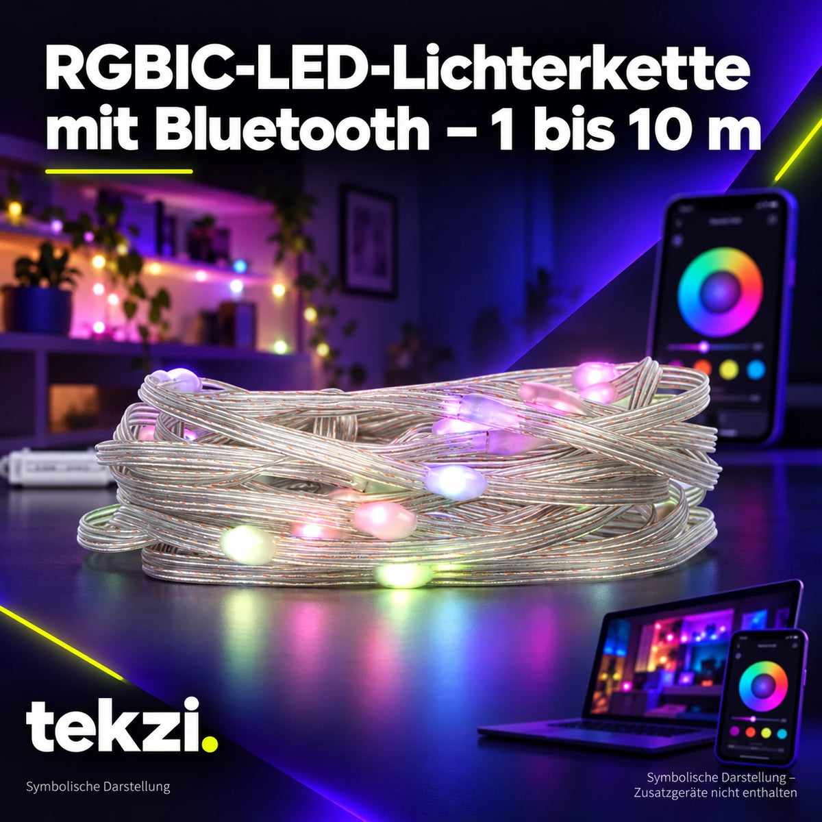 tekzi RGBIC-LED-Lichterkette mit Bluetooth – 1 bis 10 m – Ansicht 9 im TEKZI-Design