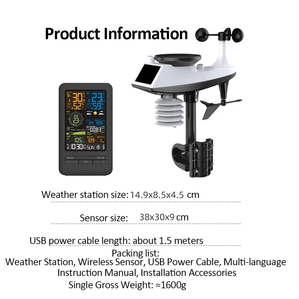 WiFi Smart Weather Station Smart Home Digital Thermometer with Sensor Temperature Humidity Date Light Index Air Quality Monitor