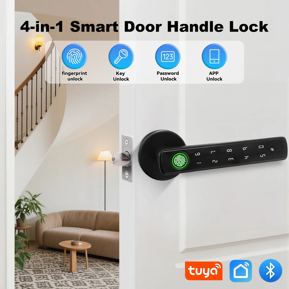 tekzi Tuya-Türgriffschloss 4-in-1 mit Fingerabdruck und Bluetooth