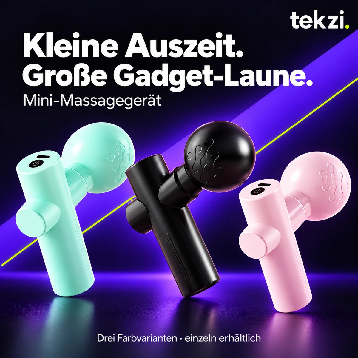 Mini-Massagegerät in Grün, Schwarz und Rosa – einzeln erhältliche Farbvarianten im TEKZI-Design