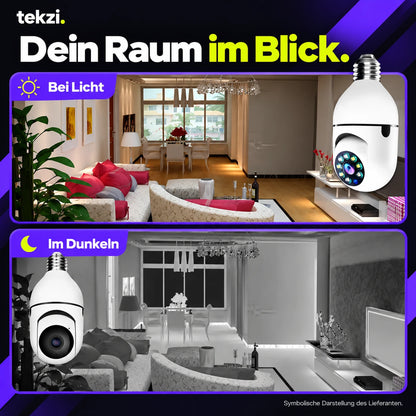 Symbolische Lieferantendarstellung der E27-Kamera bei Licht und im Dunkeln – TEKZI