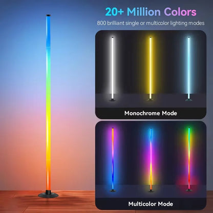 Smart RGB LED Floor Lamp with Remote Control and USB Port, APP-Controlled Ambient Light for Living Room Bedroom