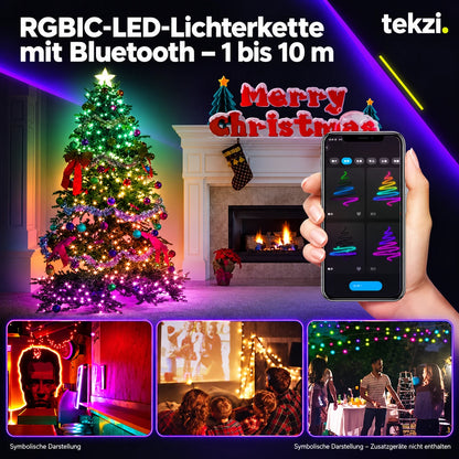 tekzi RGBIC-LED-Lichterkette mit Bluetooth – 1 bis 10 m – Ansicht 3 im TEKZI-Design
