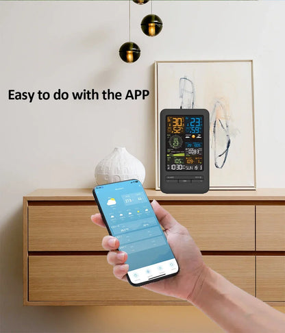 WiFi Smart Weather Station Smart Home Digital Thermometer with Sensor Temperature Humidity Date Light Index Air Quality Monitor