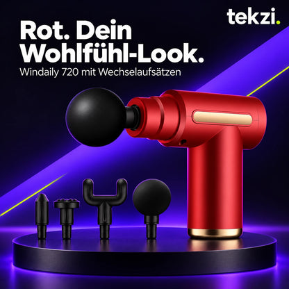 Rote Windaily 720 Mini-Massagepistole mit Wechselaufsätzen im TEKZI-Design
