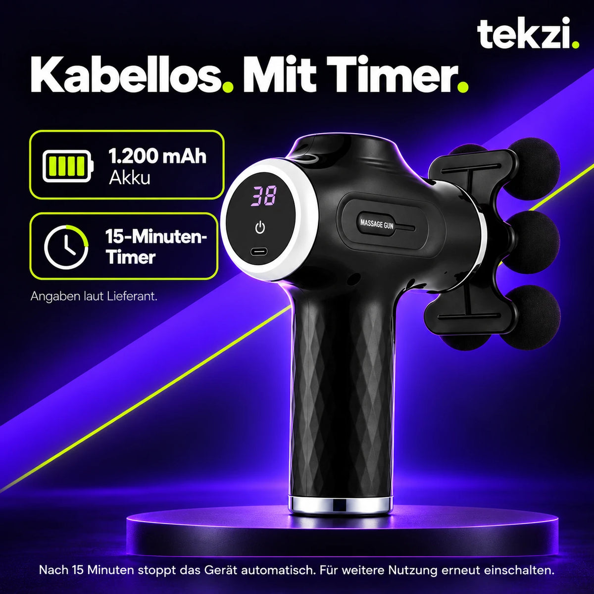 foreverlily Massagepistole, 1200 mAh Akku und 15-Minuten-Timer laut Lieferant, TEKZI-Design