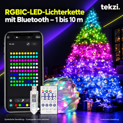 tekzi RGBIC-LED-Lichterkette mit Bluetooth – 1 bis 10 m – Ansicht 1 im TEKZI-Design