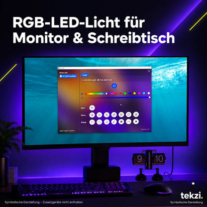 tekzi RGB-LED-Licht für Monitor & Schreibtisch – Ansicht 3 im TEKZI-Design