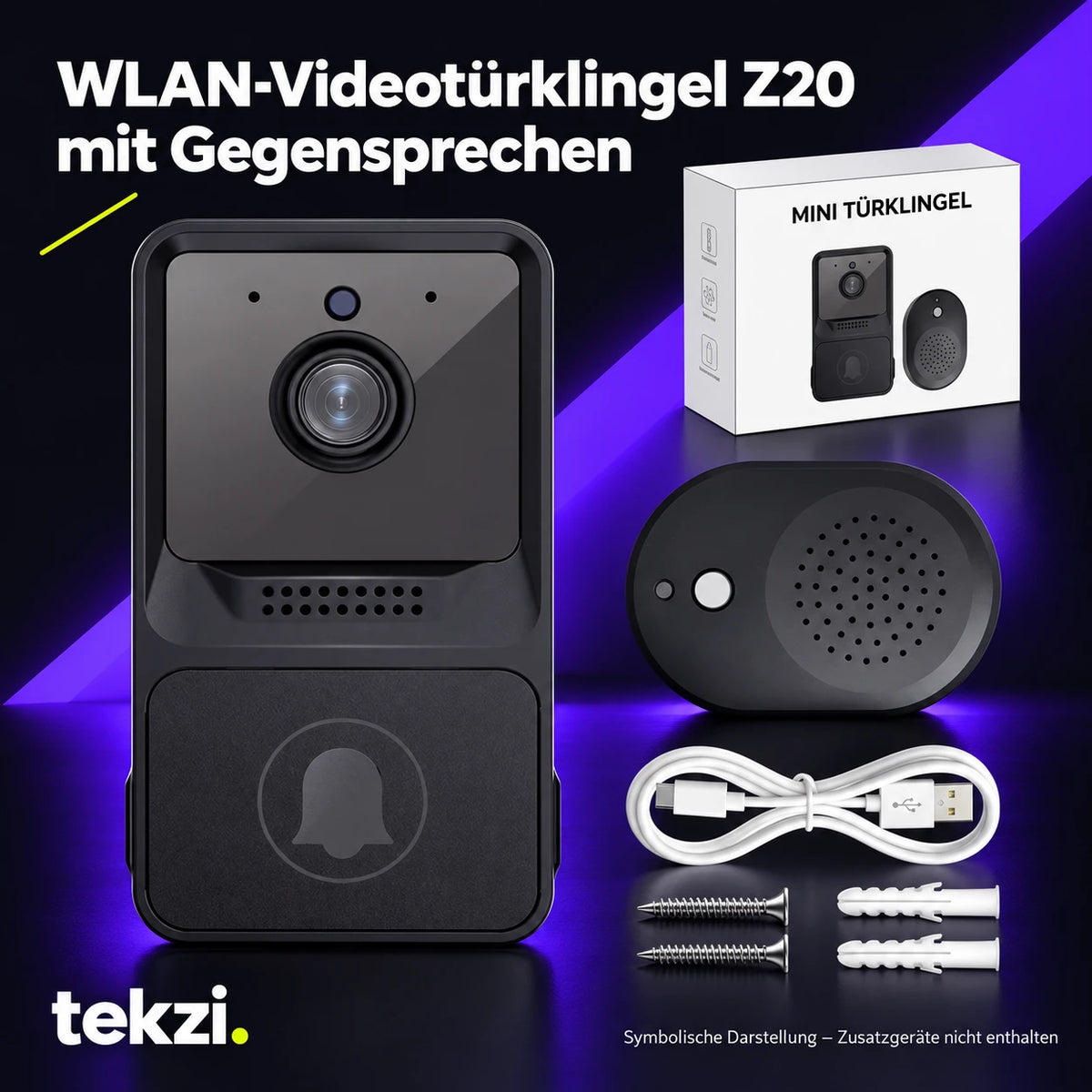 tekzi WLAN-Videotürklingel Z20 mit Gegensprechen – Ansicht 2 im TEKZI-Design