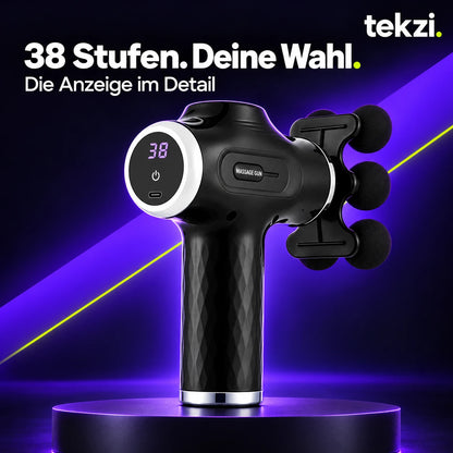 foreverlily Massagepistole, Detailansicht der Anzeige mit 38 Stufen im TEKZI-Design