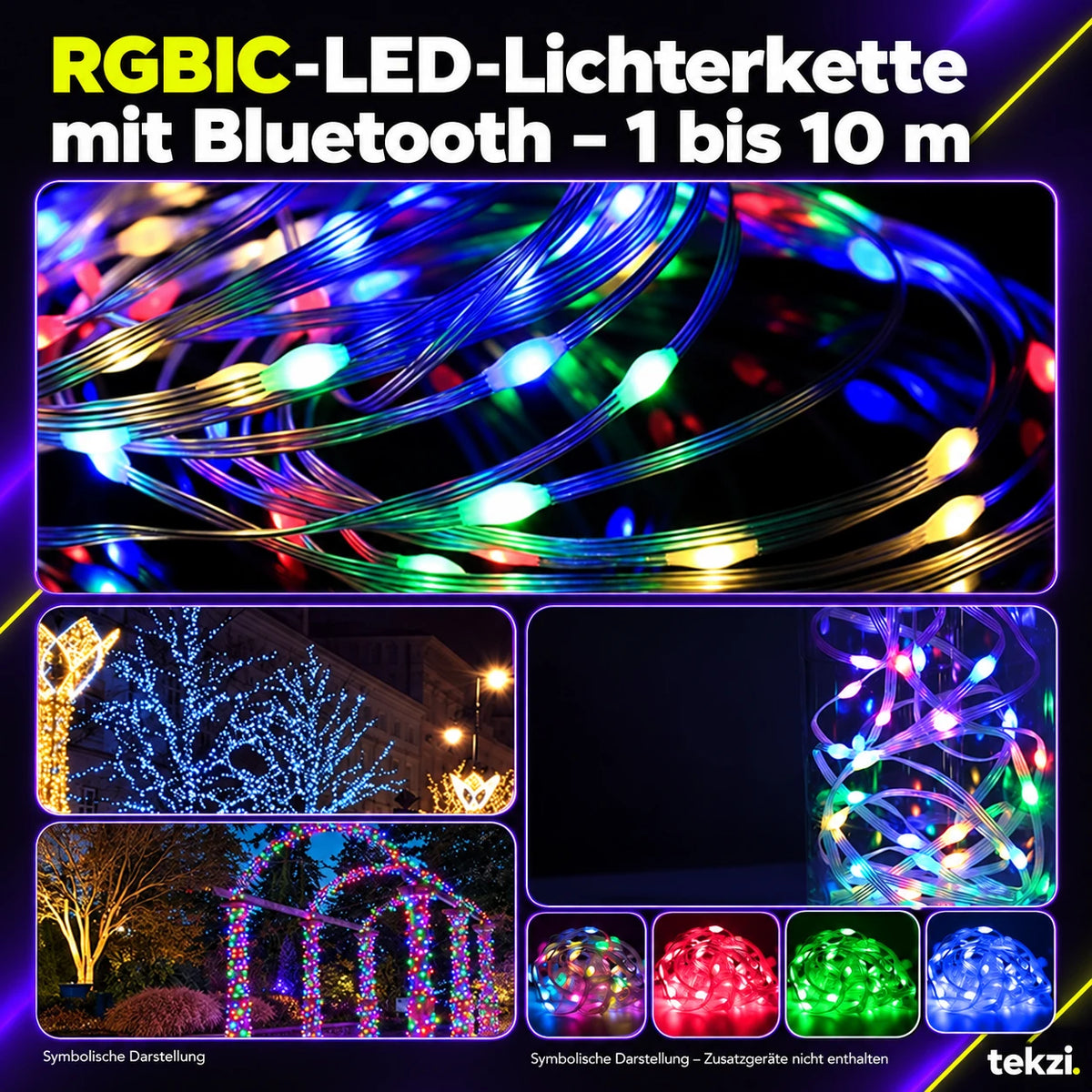 tekzi RGBIC-LED-Lichterkette mit Bluetooth – 1 bis 10 m – Ansicht 6 im TEKZI-Design