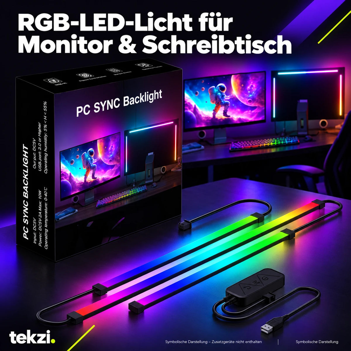 tekzi RGB-LED-Licht für Monitor & Schreibtisch – Ansicht 6 im TEKZI-Design