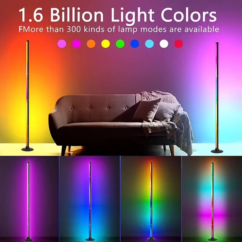 Smart RGB LED Floor Lamp with Remote Control and USB Port, APP-Controlled Ambient Light for Living Room Bedroom