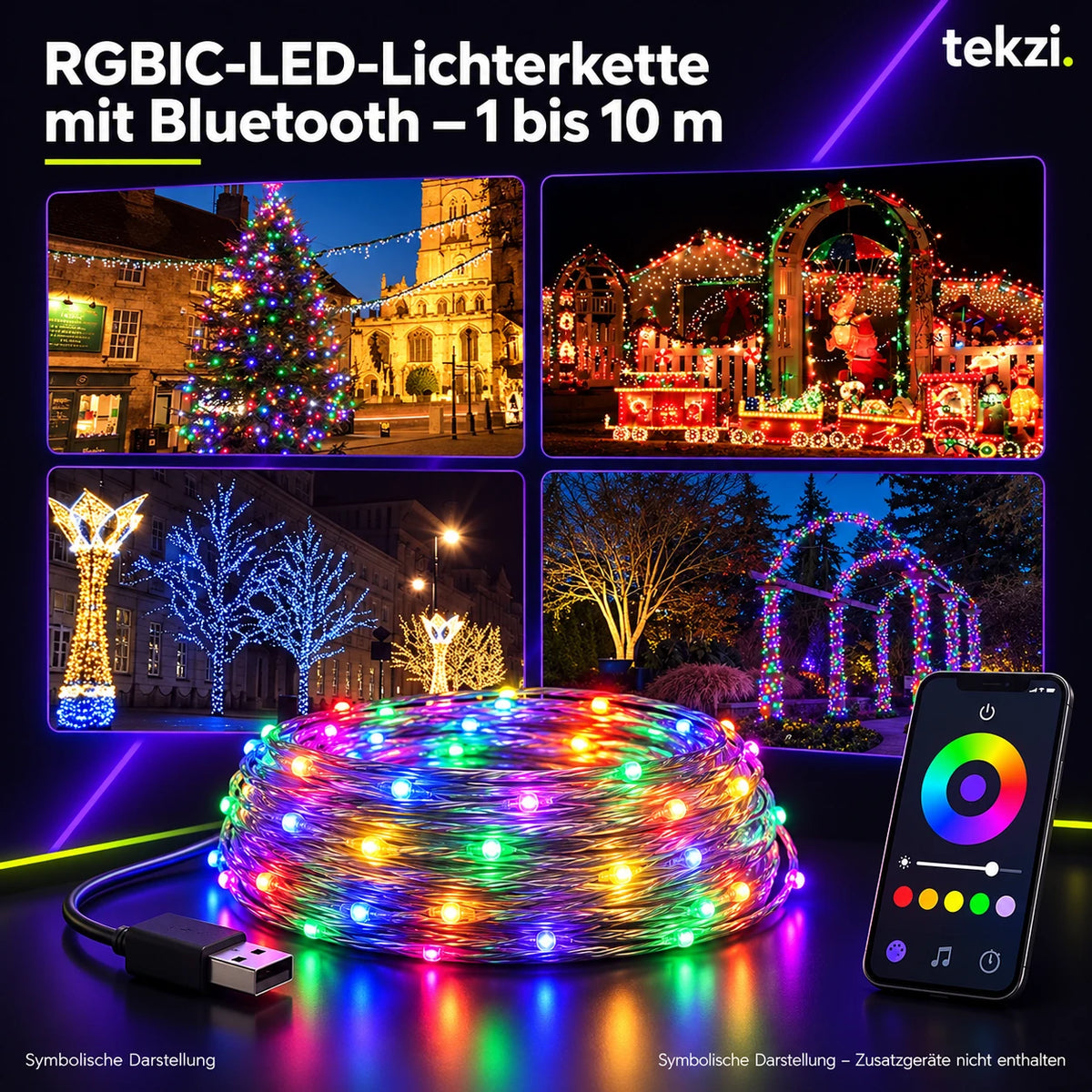 tekzi RGBIC-LED-Lichterkette mit Bluetooth – 1 bis 10 m – Ansicht 20 im TEKZI-Design