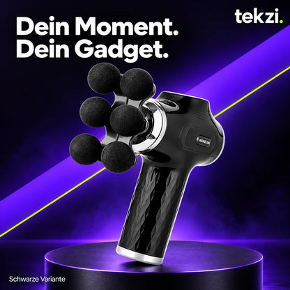 Schwarze foreverlily Massagepistole mit Sechskugel-Aufsatz im TEKZI-Design