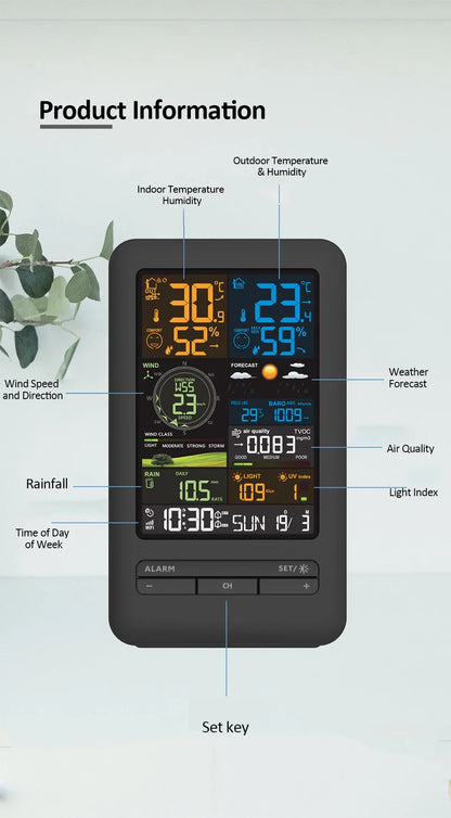 WiFi Smart Weather Station Smart Home Digital Thermometer with Sensor Temperature Humidity Date Light Index Air Quality Monitor