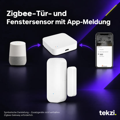 tekzi Zigbee-Tür- und Fenstersensor mit App-Meldung – Ansicht 4 im TEKZI-Design